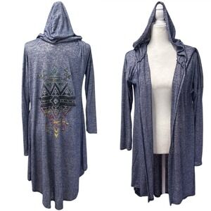 VOCAL Womens Hoodie Tunic Cardigan Size XL Aztec Studded Lightweight Jacket Boho
